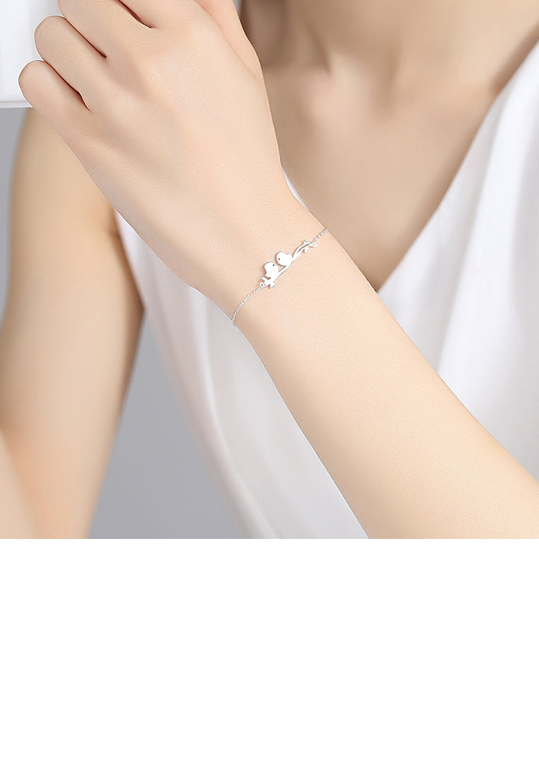 925 Sterling Silver Simple Romantic Double Bird Geometric Bracelet