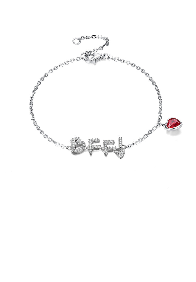 925 Sterling Silver Simple and Fashion Letter BFF and Red Heart Bracelet with Austrian Element Crystal - Vibrant Color