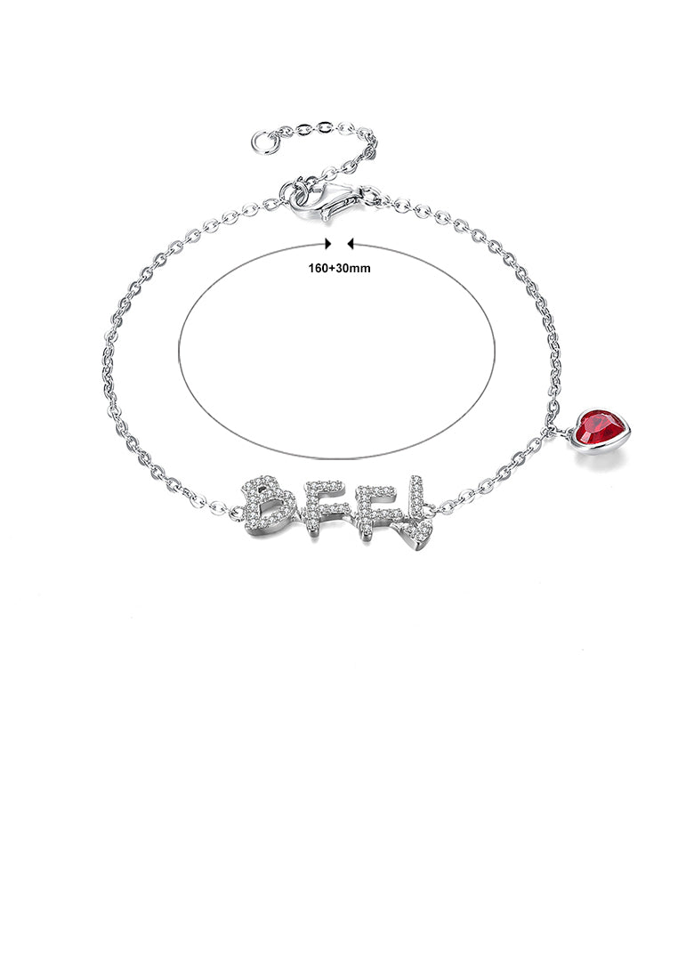 925 Sterling Silver Simple and Fashion Letter BFF and Red Heart Bracelet with Austrian Element Crystal - Vibrant Color