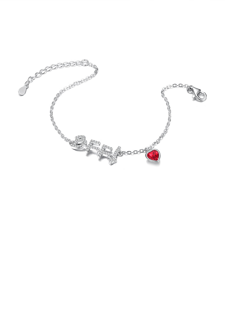 925 Sterling Silver Simple and Fashion Letter BFF and Red Heart Bracelet with Austrian Element Crystal - Vibrant Color