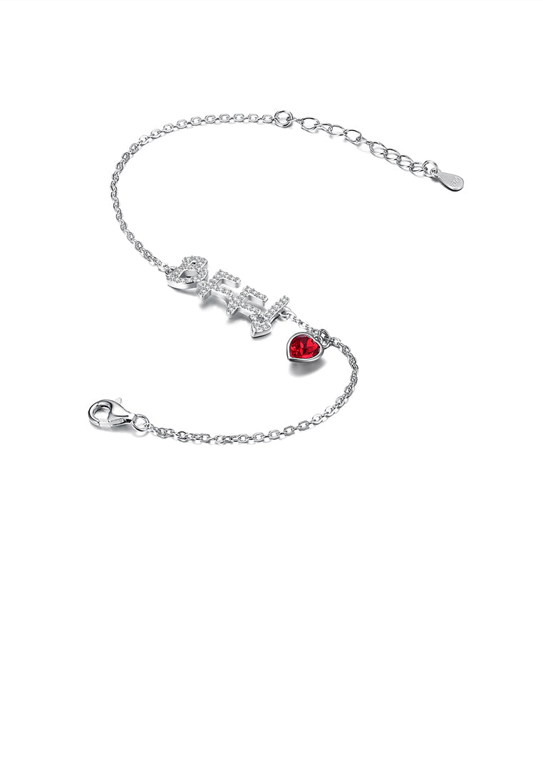 925 Sterling Silver Simple and Fashion Letter BFF and Red Heart Bracelet with Austrian Element Crystal - Vibrant Color