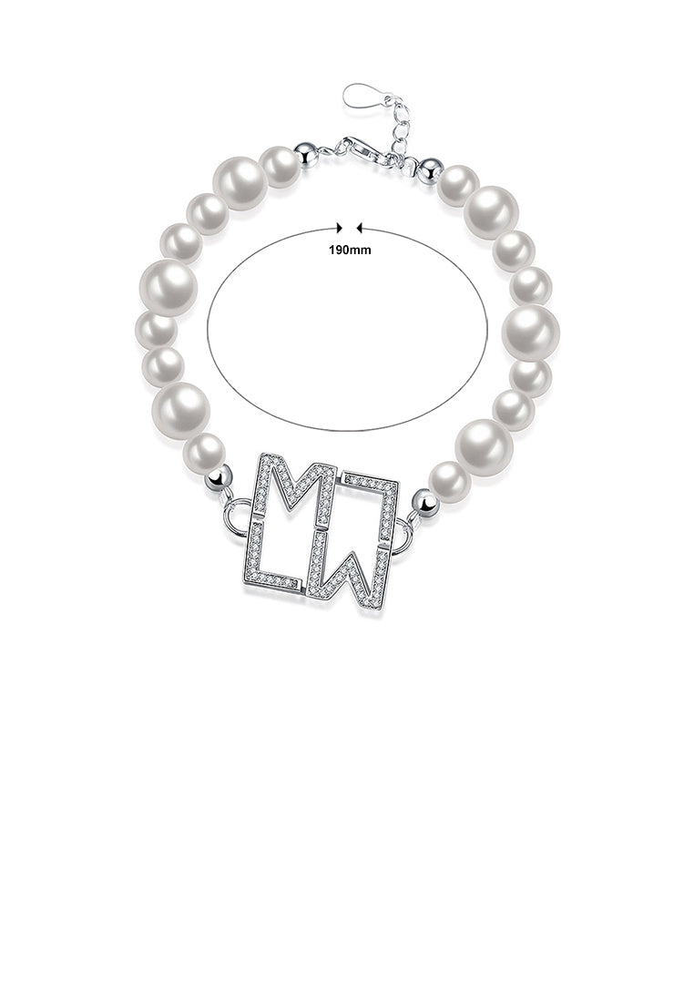 925 Sterling Silver Elegant Noble Fashion Cubic Zircon and Non Natural Pearl Bracelet - Luxurious Look