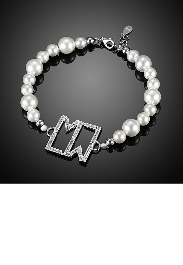 925 Sterling Silver Elegant Noble Fashion Cubic Zircon and Non Natural Pearl Bracelet - Luxurious Look