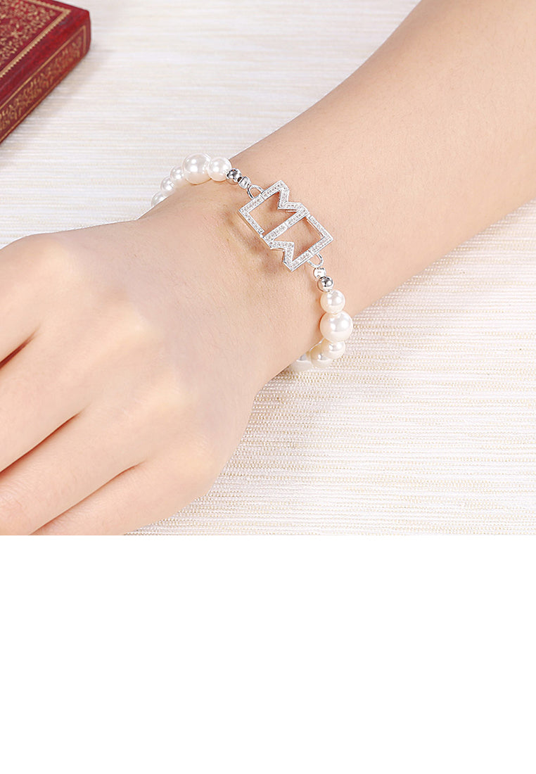 925 Sterling Silver Elegant Noble Fashion Cubic Zircon and Non Natural Pearl Bracelet - Luxurious Look