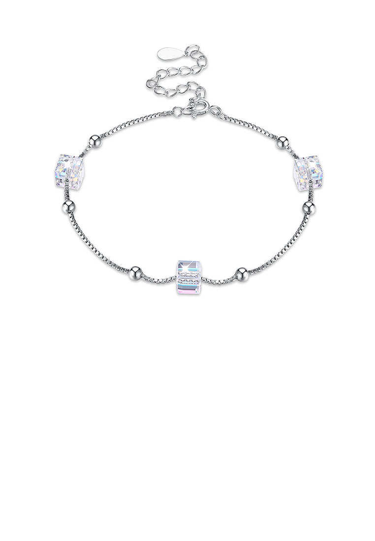 925 Sterling Silver Simple Square Bracelet with Austrian Element Crystal
