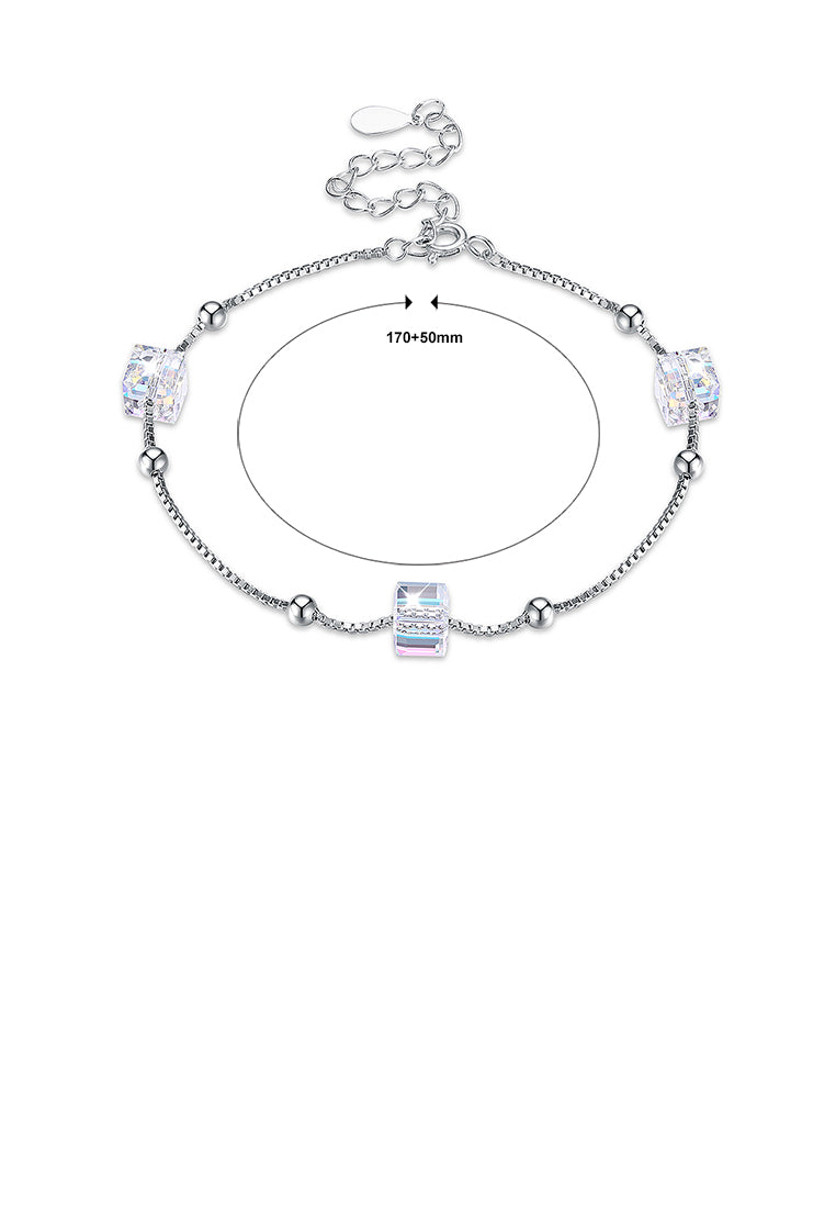 925 Sterling Silver Simple Square Bracelet with Austrian Element Crystal