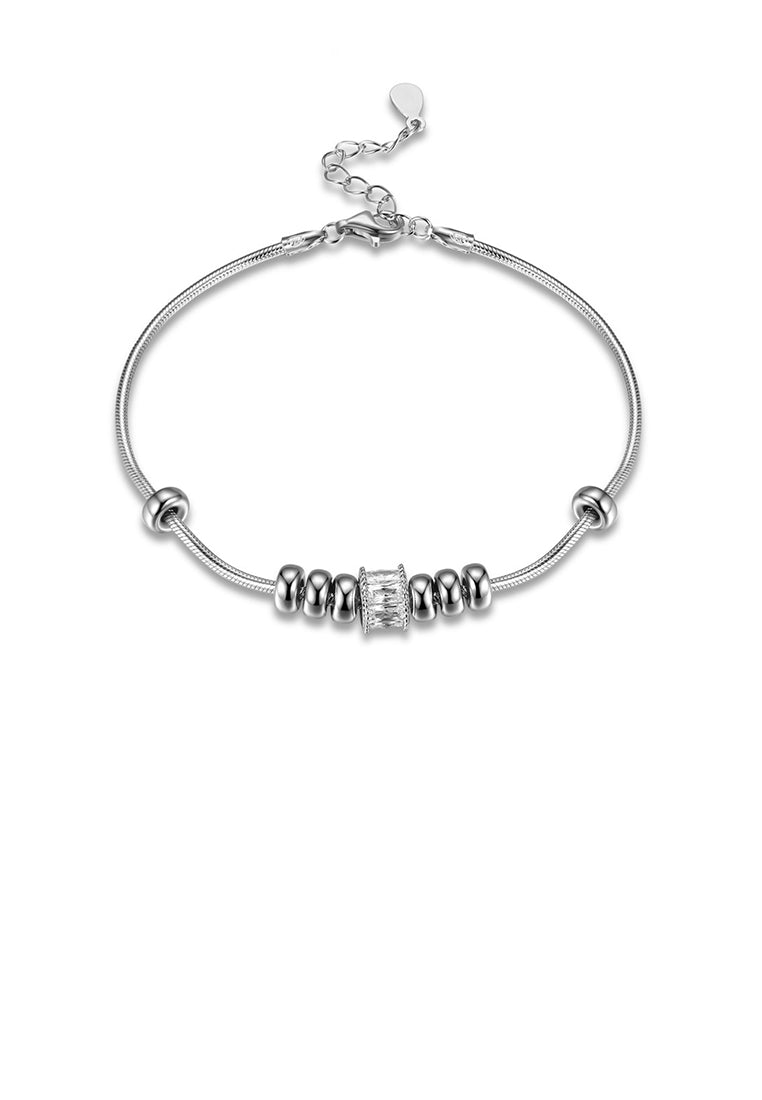 925 Sterling Silver Fashion Simple Round Bead Cubic Zircon Serpent Bracelet