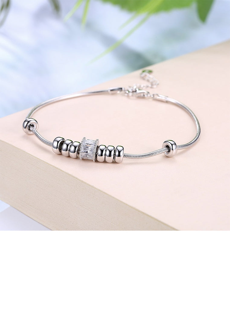 925 Sterling Silver Fashion Simple Round Bead Cubic Zircon Serpent Bracelet
