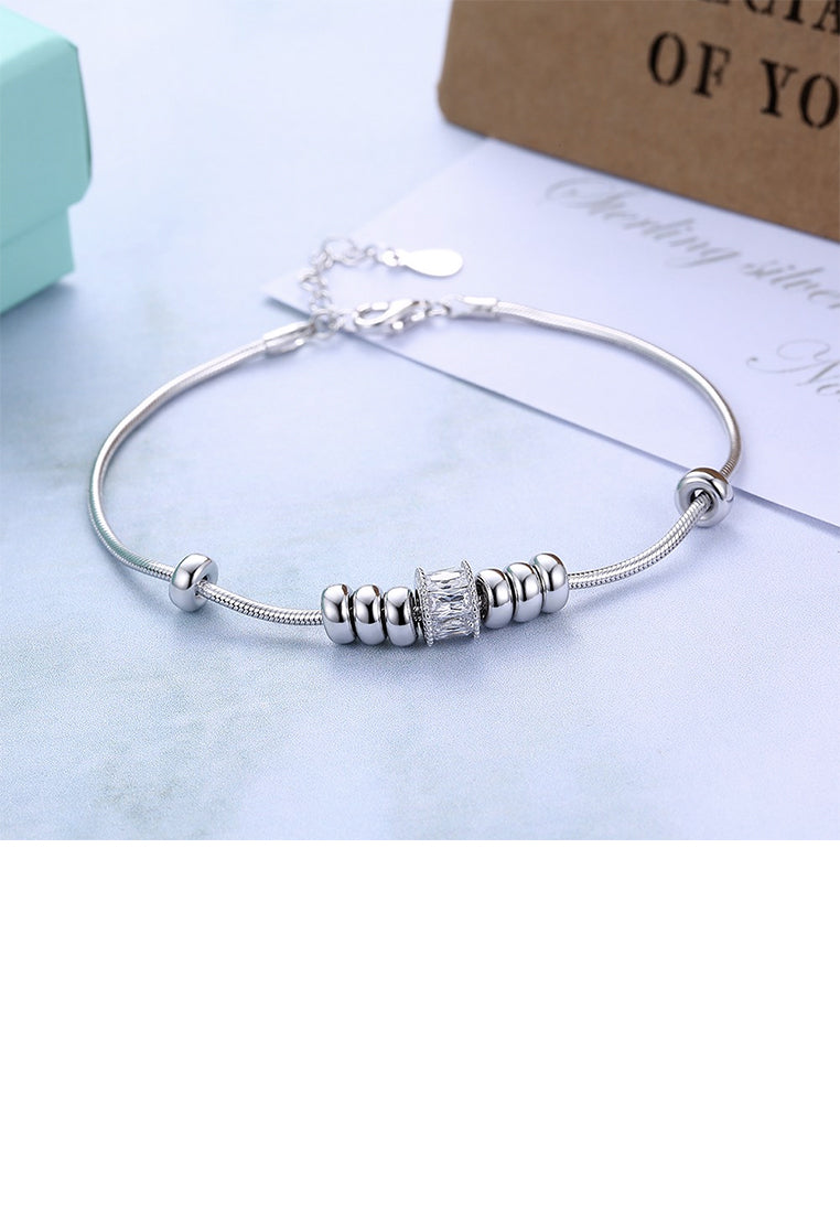 925 Sterling Silver Fashion Simple Round Bead Cubic Zircon Serpent Bracelet