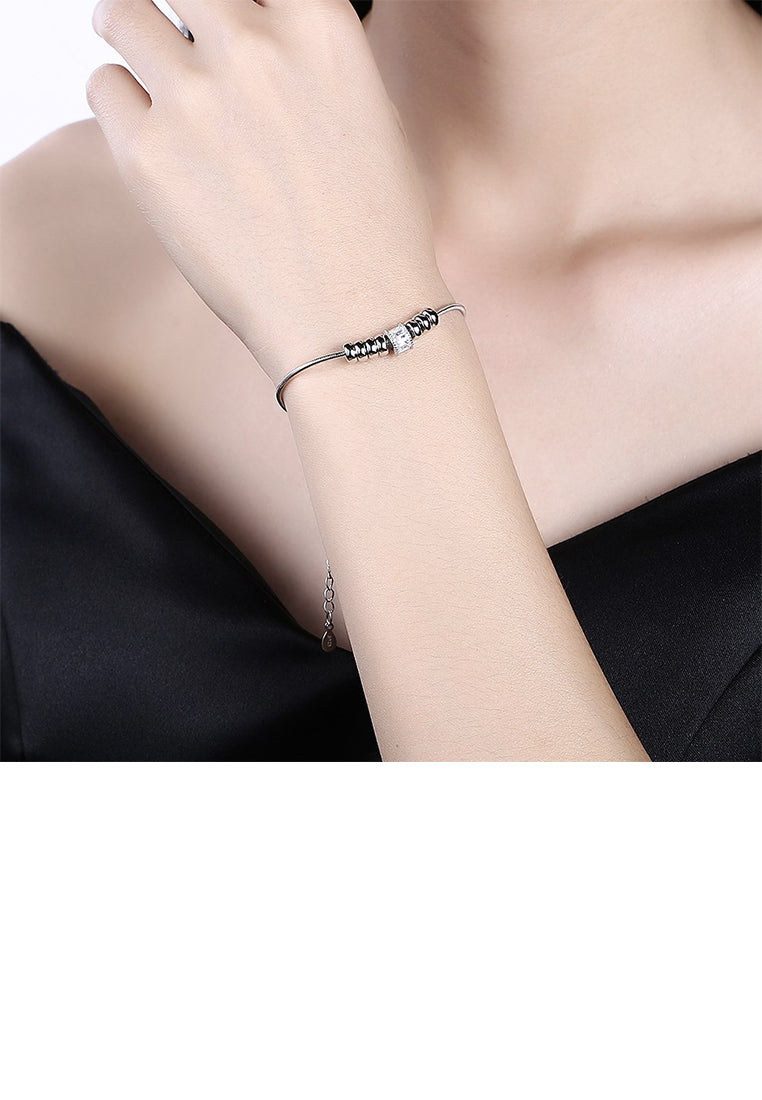 925 Sterling Silver Fashion Simple Round Bead Cubic Zircon Serpent Bracelet