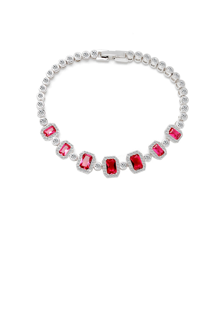 Fashion and Elegant Geometric Square Red Cubic Zirconia Bracelet 19cm - Luxurious Look - Vibrant Color