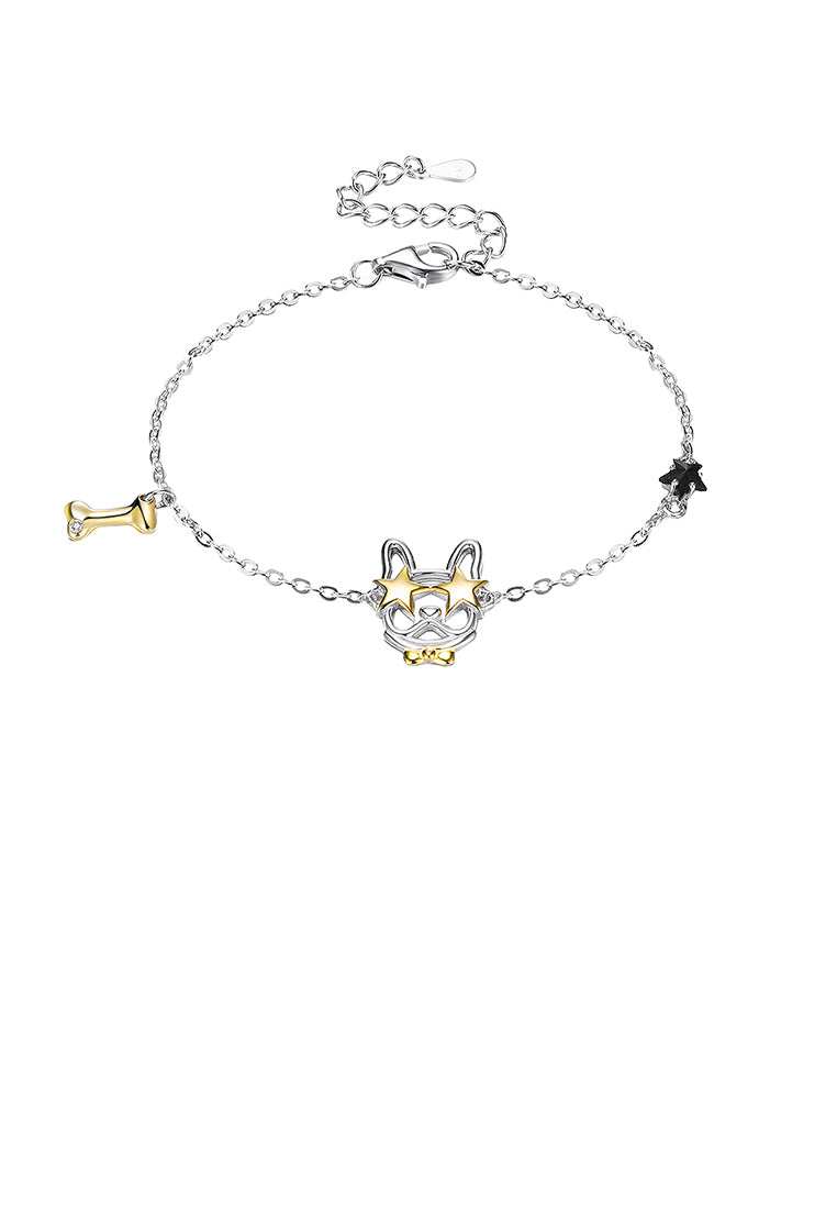 925 Sterling Silver Puppy Bracelet with Black Austrian Element Crystal
