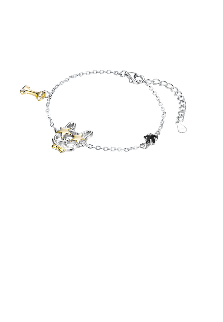 925 Sterling Silver Puppy Bracelet with Black Austrian Element Crystal