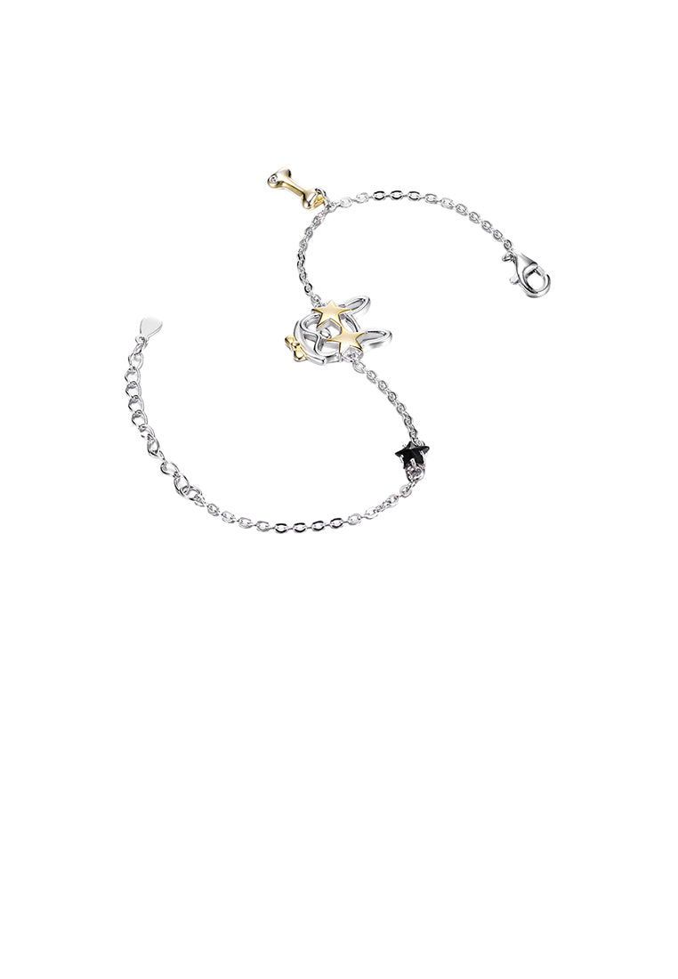 925 Sterling Silver Puppy Bracelet with Black Austrian Element Crystal