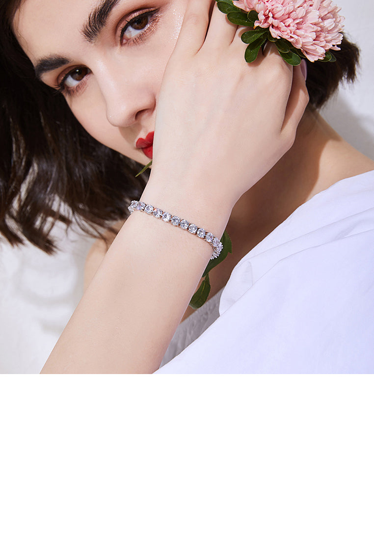 Simple Bright Geometric Round Bead Cubic Zirconia Bracelet 19cm - Luxurious Look