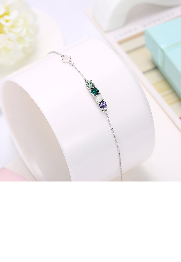 925 Sterling Silver Simple Elegant Light Luxury Fashion Bracelet with Multicolor Austrian Element Crystal