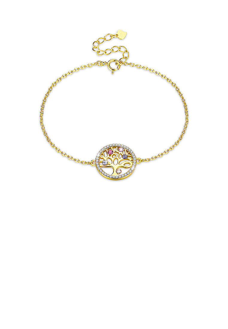 925 Sterling Silver Gold Tree Of Life Bracelet with Colorful Austrian Element Crystals