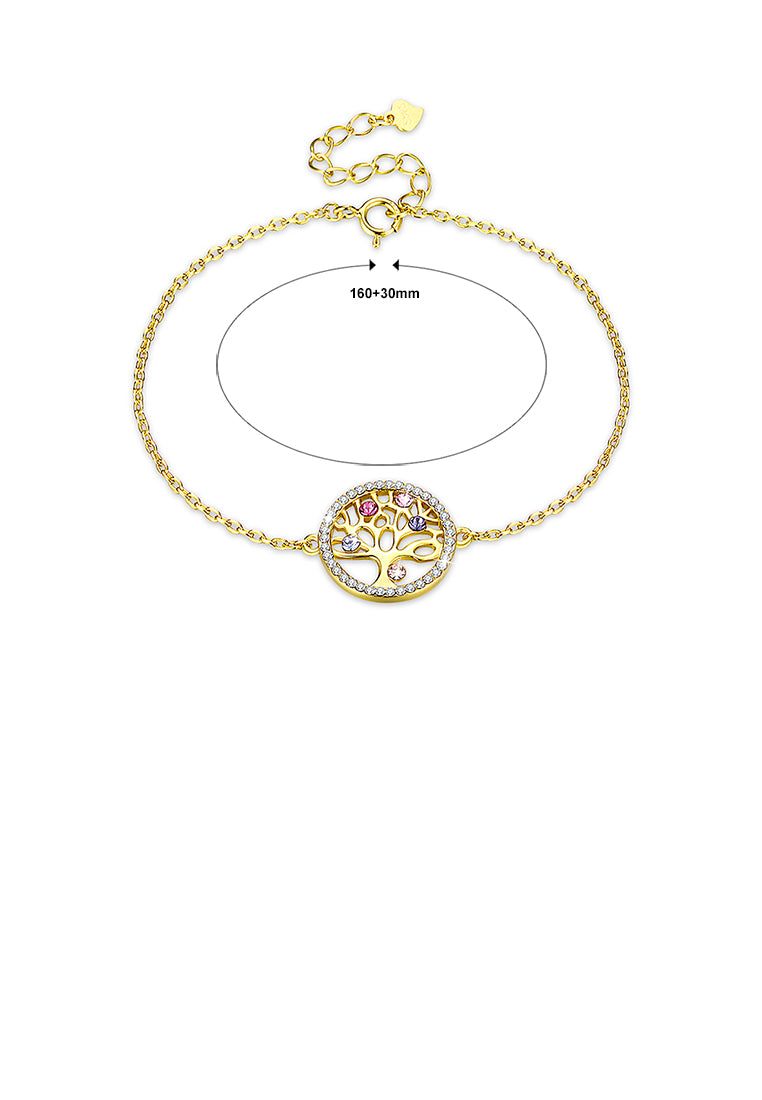 925 Sterling Silver Gold Tree Of Life Bracelet with Colorful Austrian Element Crystals