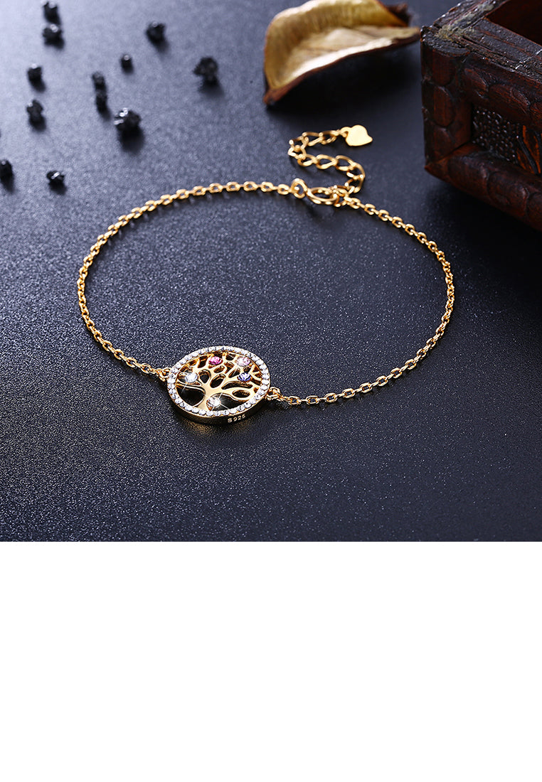 925 Sterling Silver Gold Tree Of Life Bracelet with Colorful Austrian Element Crystals