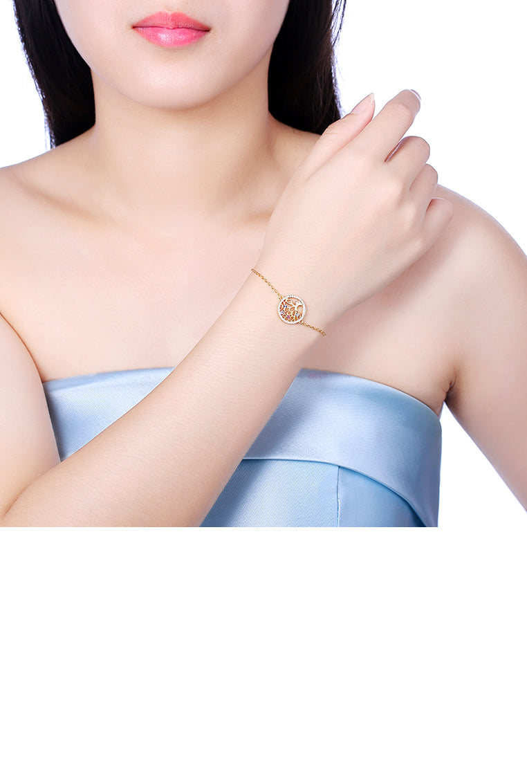 925 Sterling Silver Gold Tree Of Life Bracelet with Colorful Austrian Element Crystals