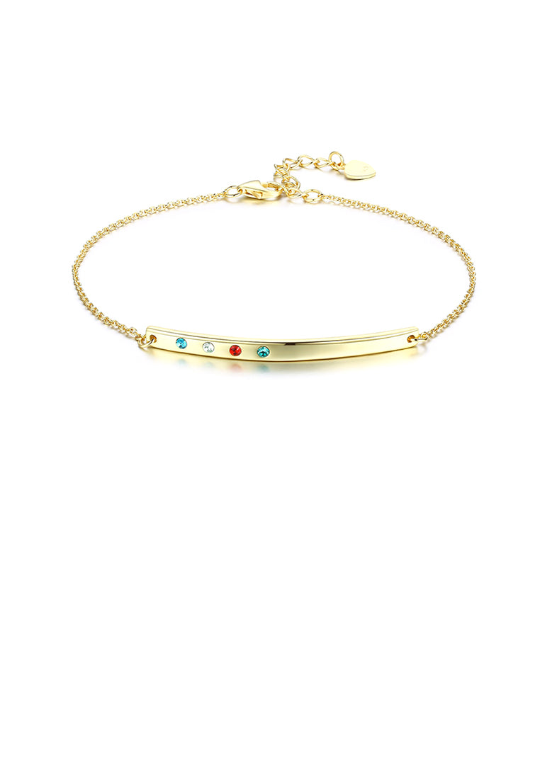 925 Sterling Silver Plated Gold Simple Bar Bracelet with Austrian Element Crystal
