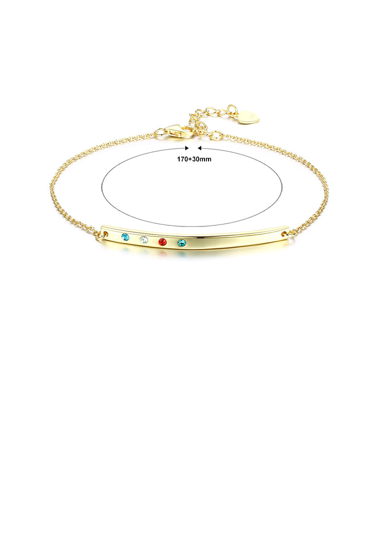 925 Sterling Silver Plated Gold Simple Bar Bracelet with Austrian Element Crystal