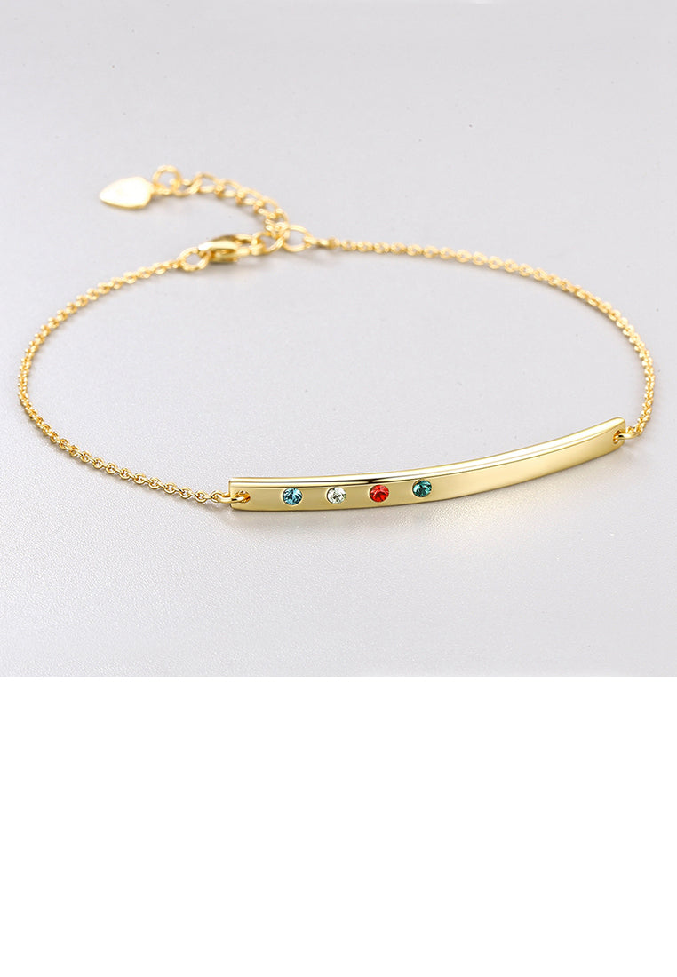 925 Sterling Silver Plated Gold Simple Bar Bracelet with Austrian Element Crystal