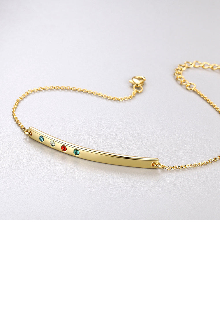 925 Sterling Silver Plated Gold Simple Bar Bracelet with Austrian Element Crystal
