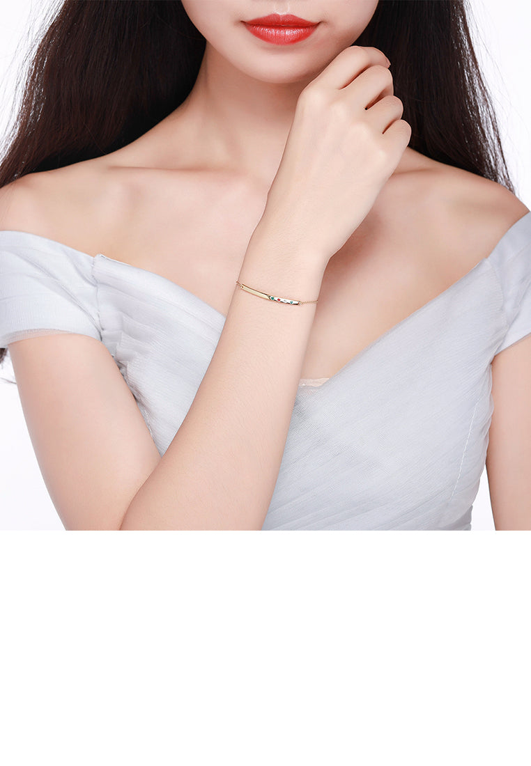 925 Sterling Silver Plated Gold Simple Bar Bracelet with Austrian Element Crystal