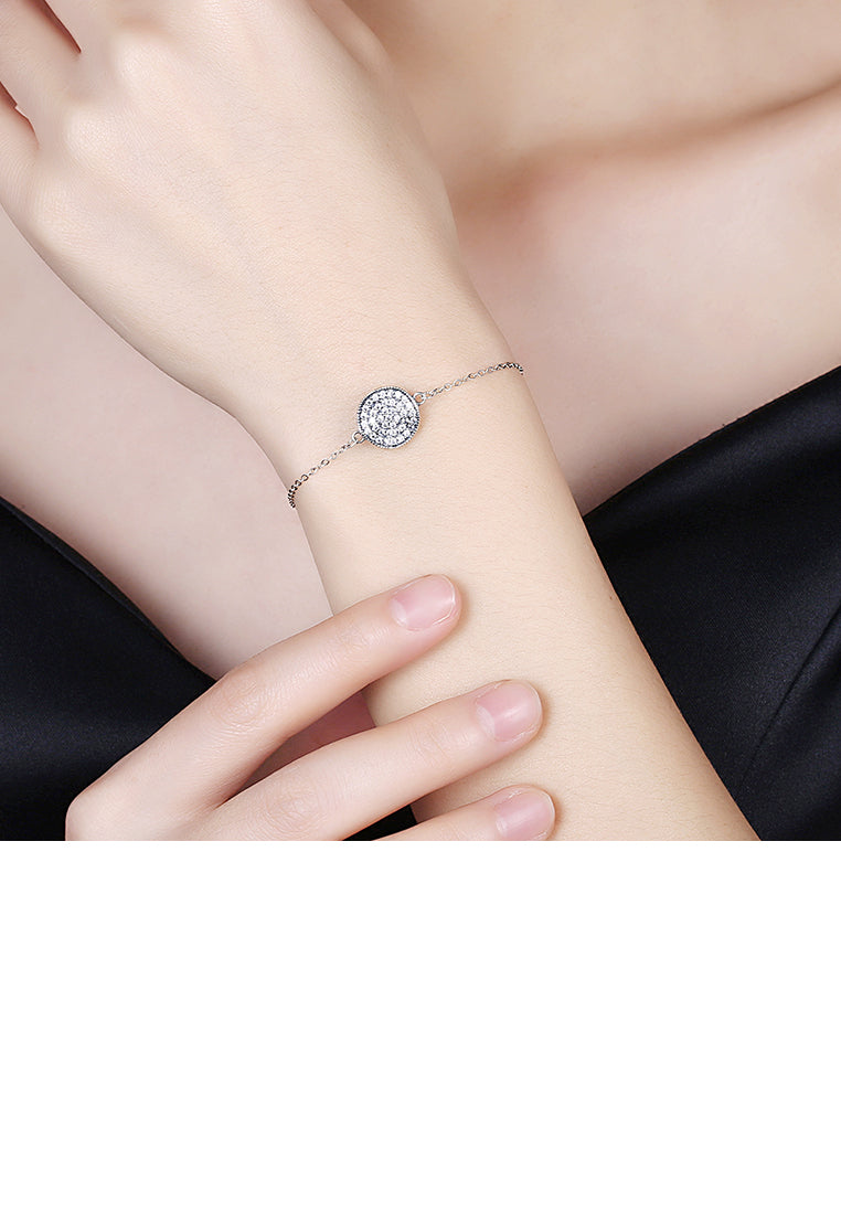 925 Sterling Silver Round Bracelet with Austrian Element Crystal