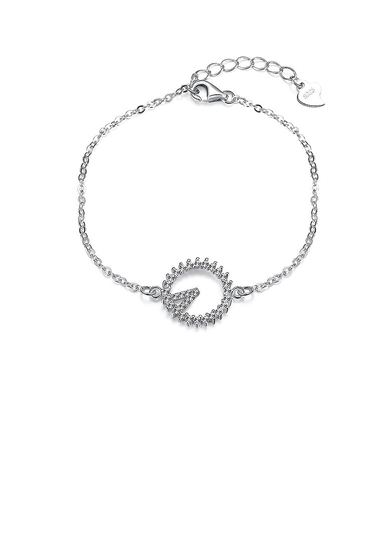 925 Sterling Silver Circle Letter Bracelet with Austrian Element Crystal
