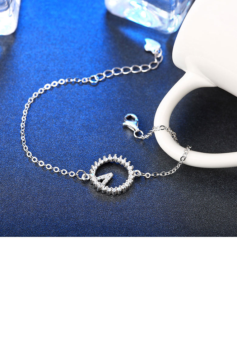 925 Sterling Silver Circle Letter Bracelet with Austrian Element Crystal