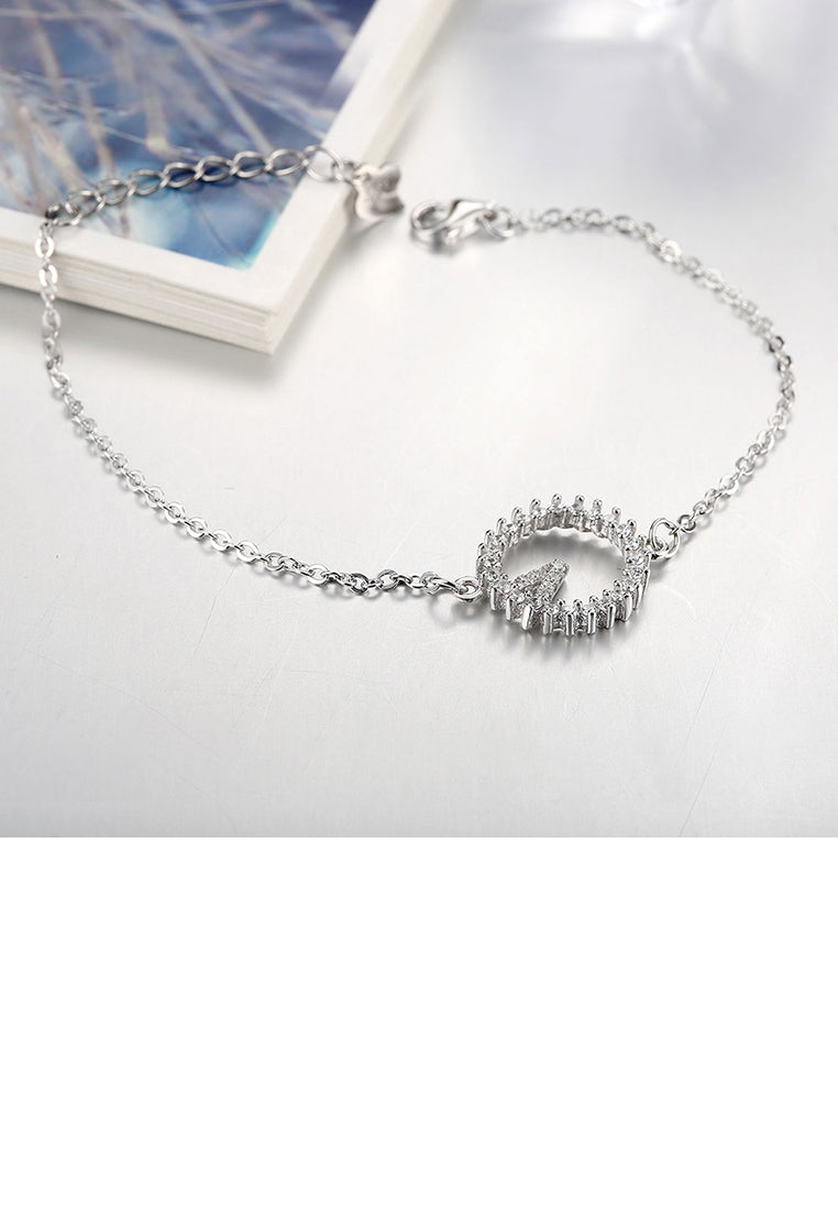 925 Sterling Silver Circle Letter Bracelet with Austrian Element Crystal