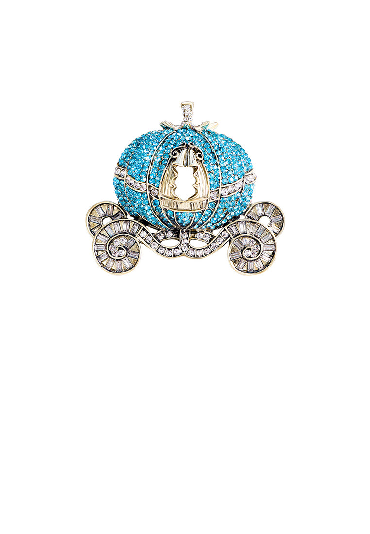 Fashion Brilliant Plated Gold Pumpkin Cat Brooch with Blue Cubic Zirconia - Luxurious Look