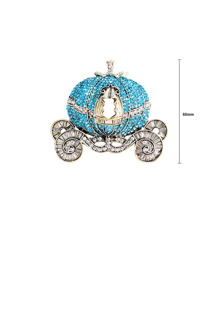 Fashion Brilliant Plated Gold Pumpkin Cat Brooch with Blue Cubic Zirconia - Luxurious Look