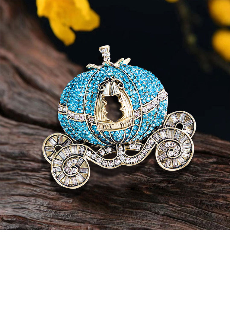 Fashion Brilliant Plated Gold Pumpkin Cat Brooch with Blue Cubic Zirconia - Luxurious Look