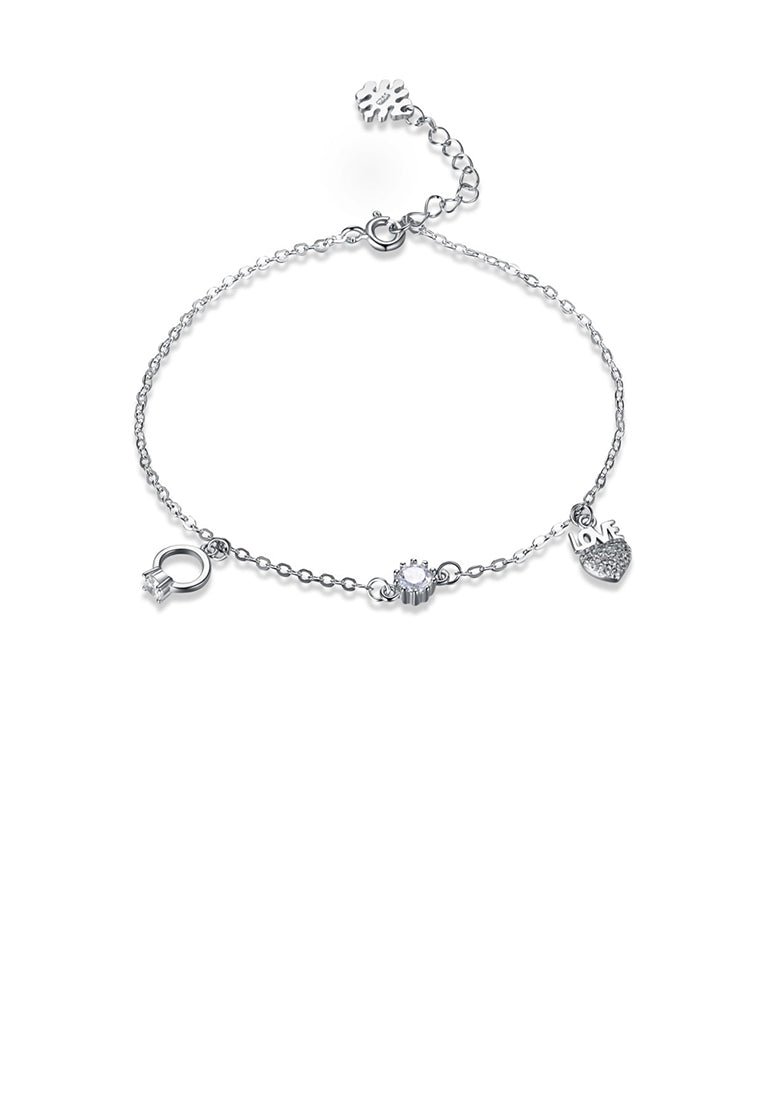 925 Sterling Silver Romance Heart Shape LOVE Alphabet Bracelet with Cubic Zircon