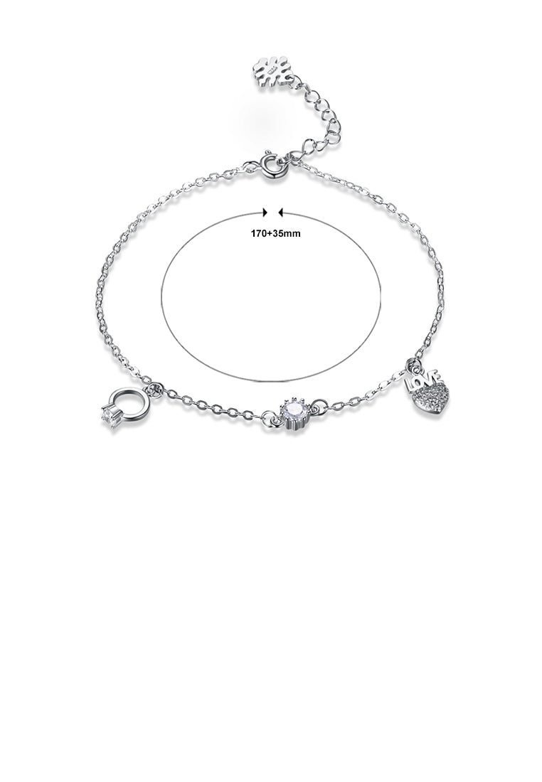 925 Sterling Silver Romance Heart Shape LOVE Alphabet Bracelet with Cubic Zircon