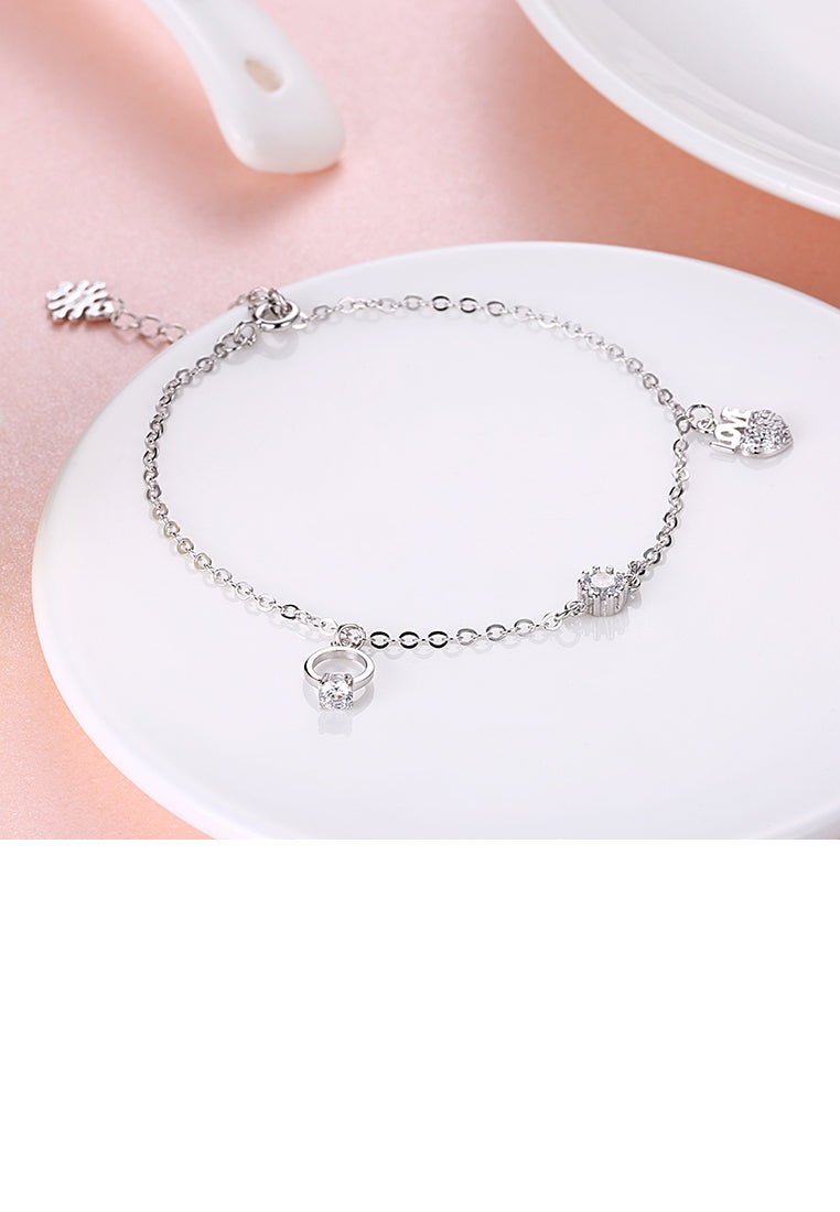 925 Sterling Silver Romance Heart Shape LOVE Alphabet Bracelet with Cubic Zircon