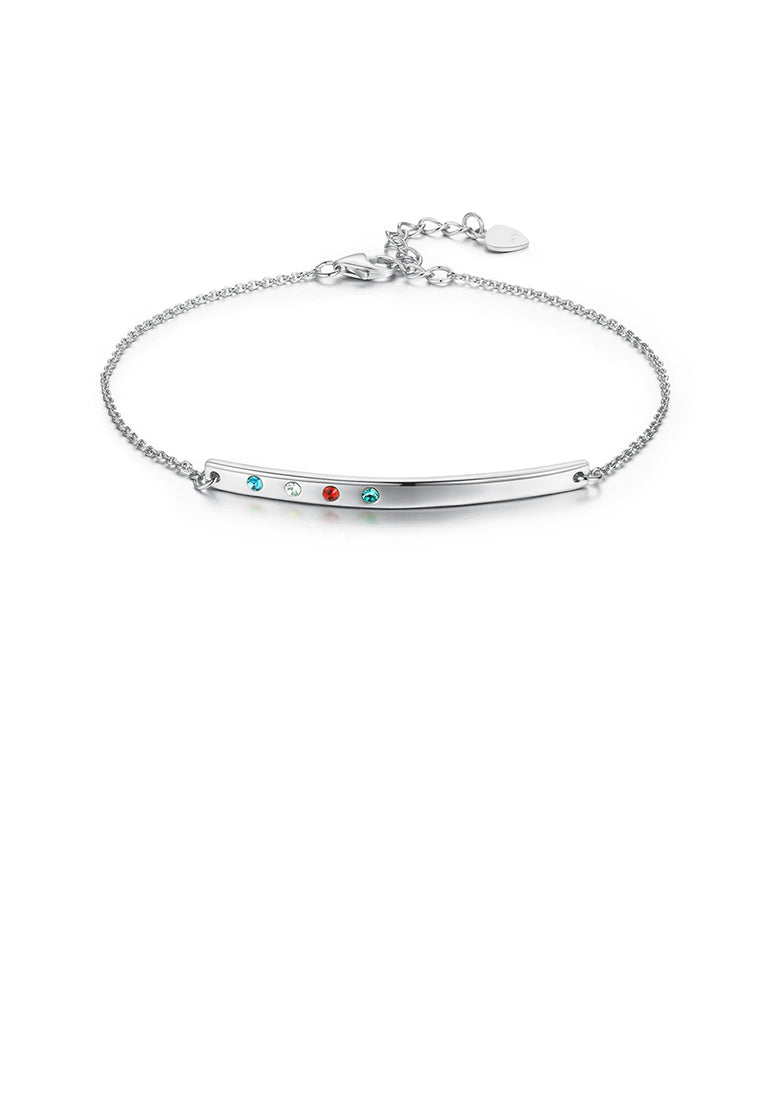 925 Sterling Silver Simple Bar Bracelet with Austrian Element Crystal