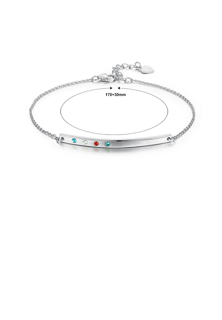 925 Sterling Silver Simple Bar Bracelet with Austrian Element Crystal