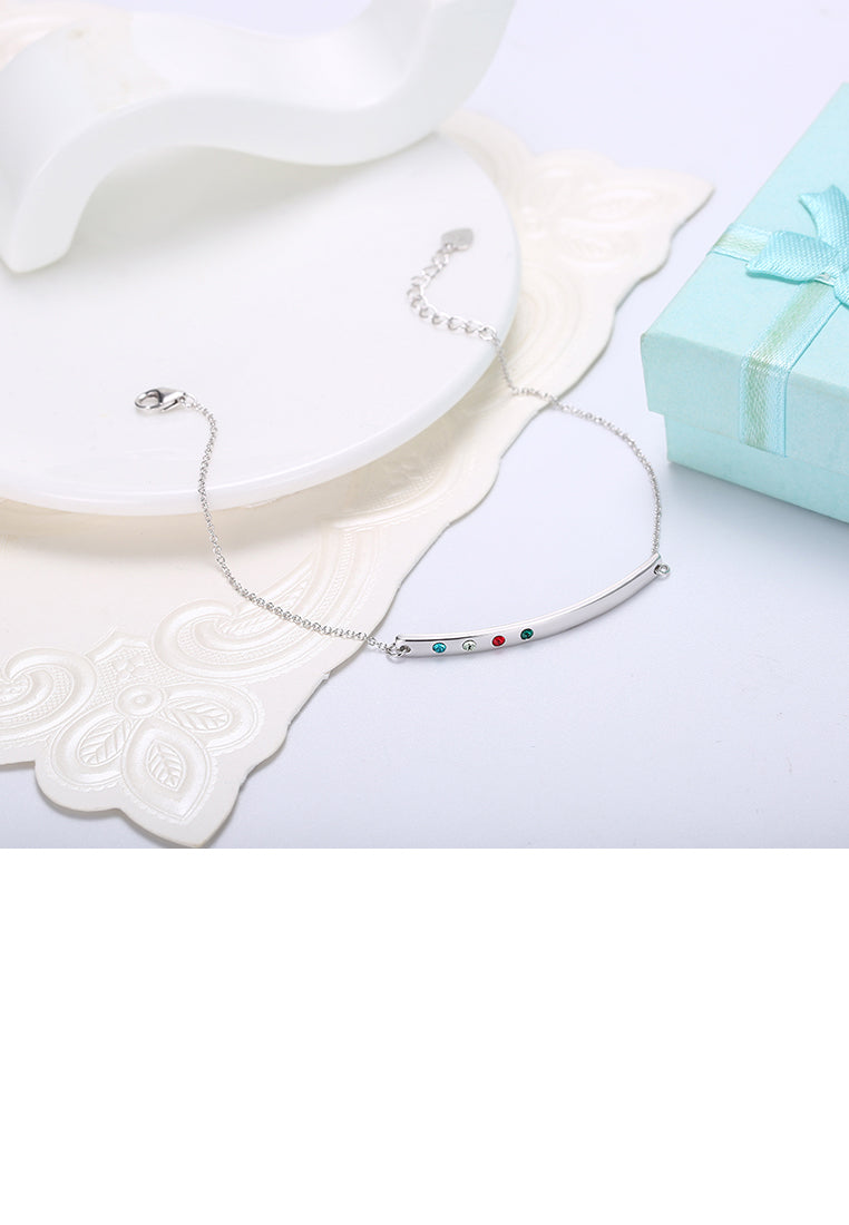 925 Sterling Silver Simple Bar Bracelet with Austrian Element Crystal
