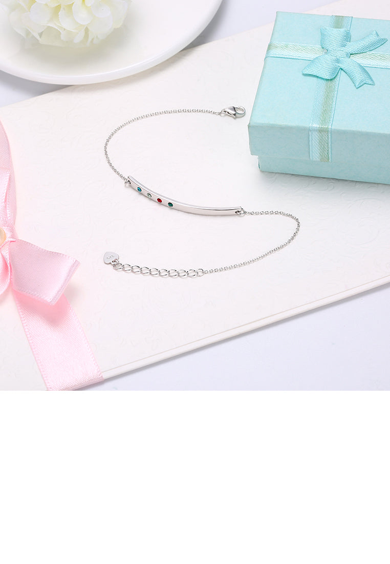 925 Sterling Silver Simple Bar Bracelet with Austrian Element Crystal