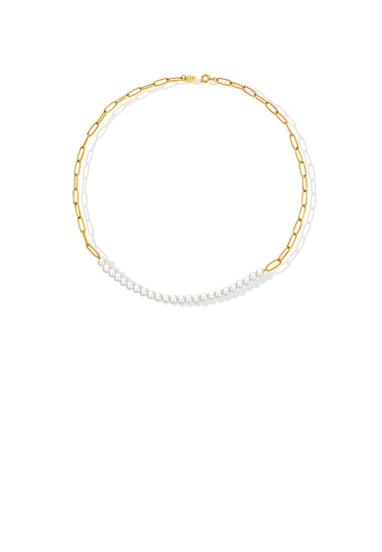Simple and Elegant Plated Gold 316L Stainless Steel Imitation Pearl Geometric Chain Necklace - Luxurious Look