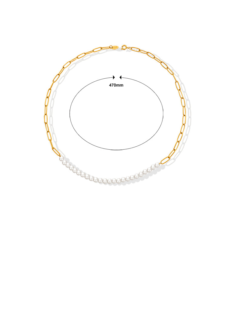 Simple and Elegant Plated Gold 316L Stainless Steel Imitation Pearl Geometric Chain Necklace - Luxurious Look