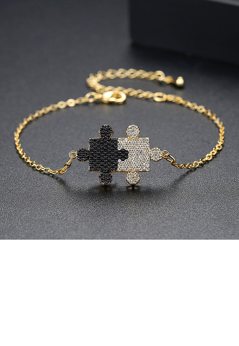 Simple and Creative Plated Gold Puzzle Bracelet with Cubic Zirconia - Luxurious Look