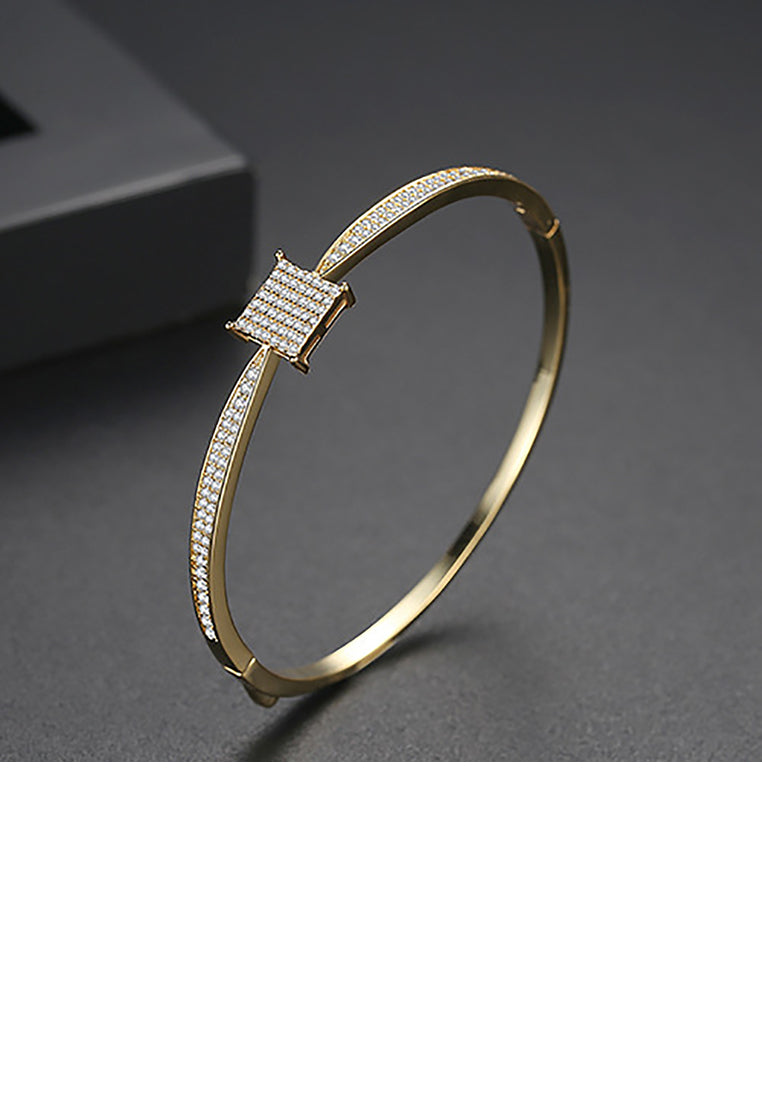 Fashion Simple Plated Gold Geometric Square Bracelet with Cubic Zirconia - Luxurious Look