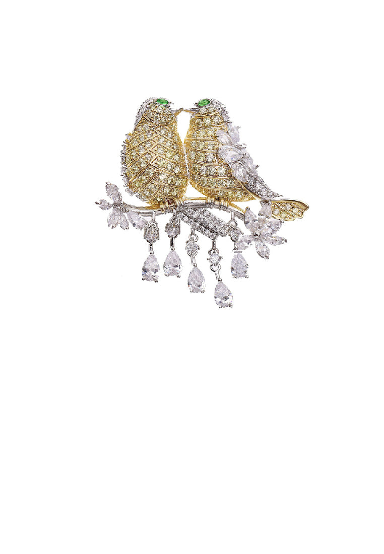 Fashion Brilliant Double Bird Brooch with Cubic Zirconia - Luxurious Look