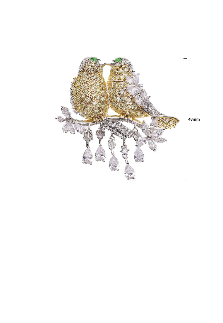 Fashion Brilliant Double Bird Brooch with Cubic Zirconia - Luxurious Look