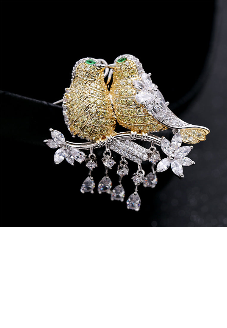 Fashion Brilliant Double Bird Brooch with Cubic Zirconia - Luxurious Look